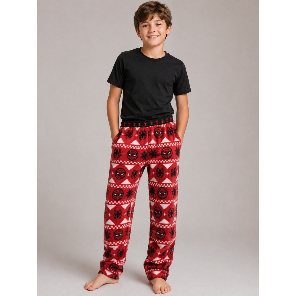 Marvel Spider-Man Boys Pajama Pants Red Fair Isle Fleece Sleepwear XL 14/16